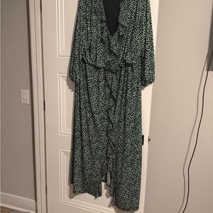 Cato Black and Green Floral Long Sleeve Dress